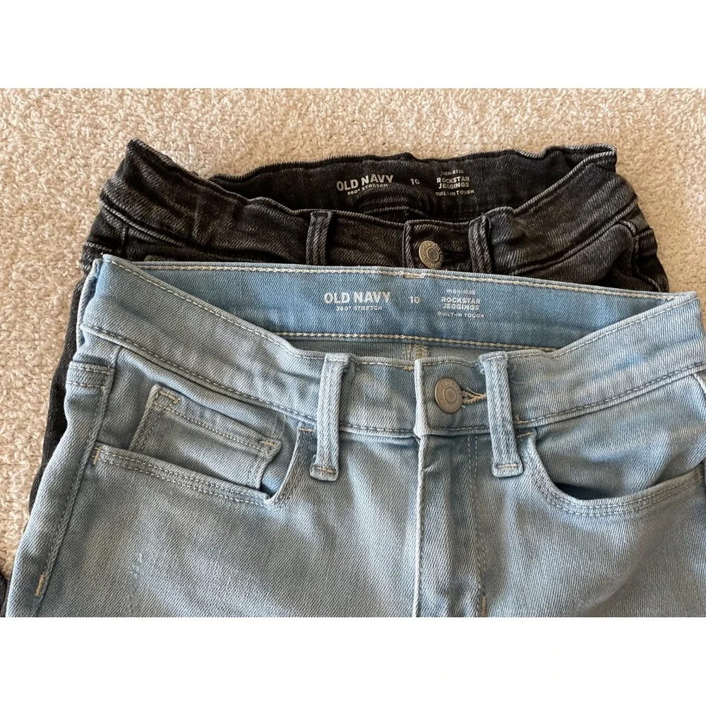 Old Navy Kids Girls Jeans 2 Pack Rockstar Skinny Light‎ Blue Black Size 10